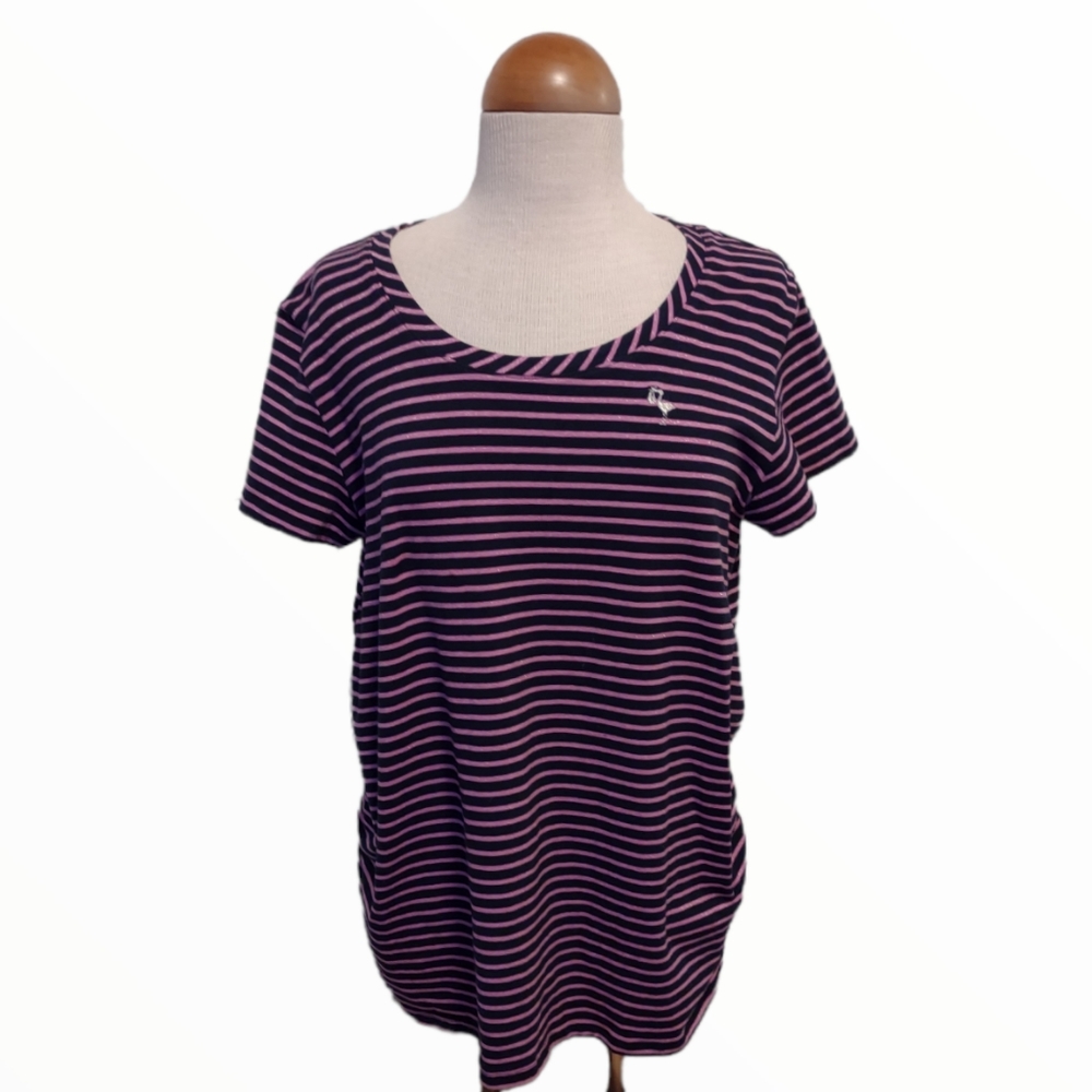 New Additions Maternity Navy, Pink With Metallic Thread Short Sleeve Ruched